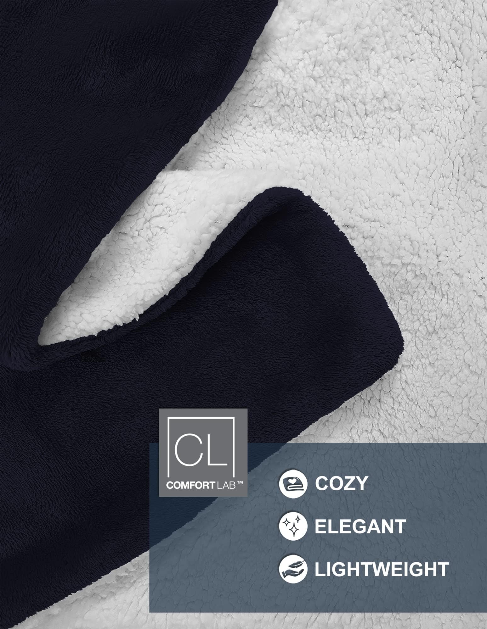 Manta Reversible de Franela y Sherpa Comfort -Azul Marino - Imagen 4