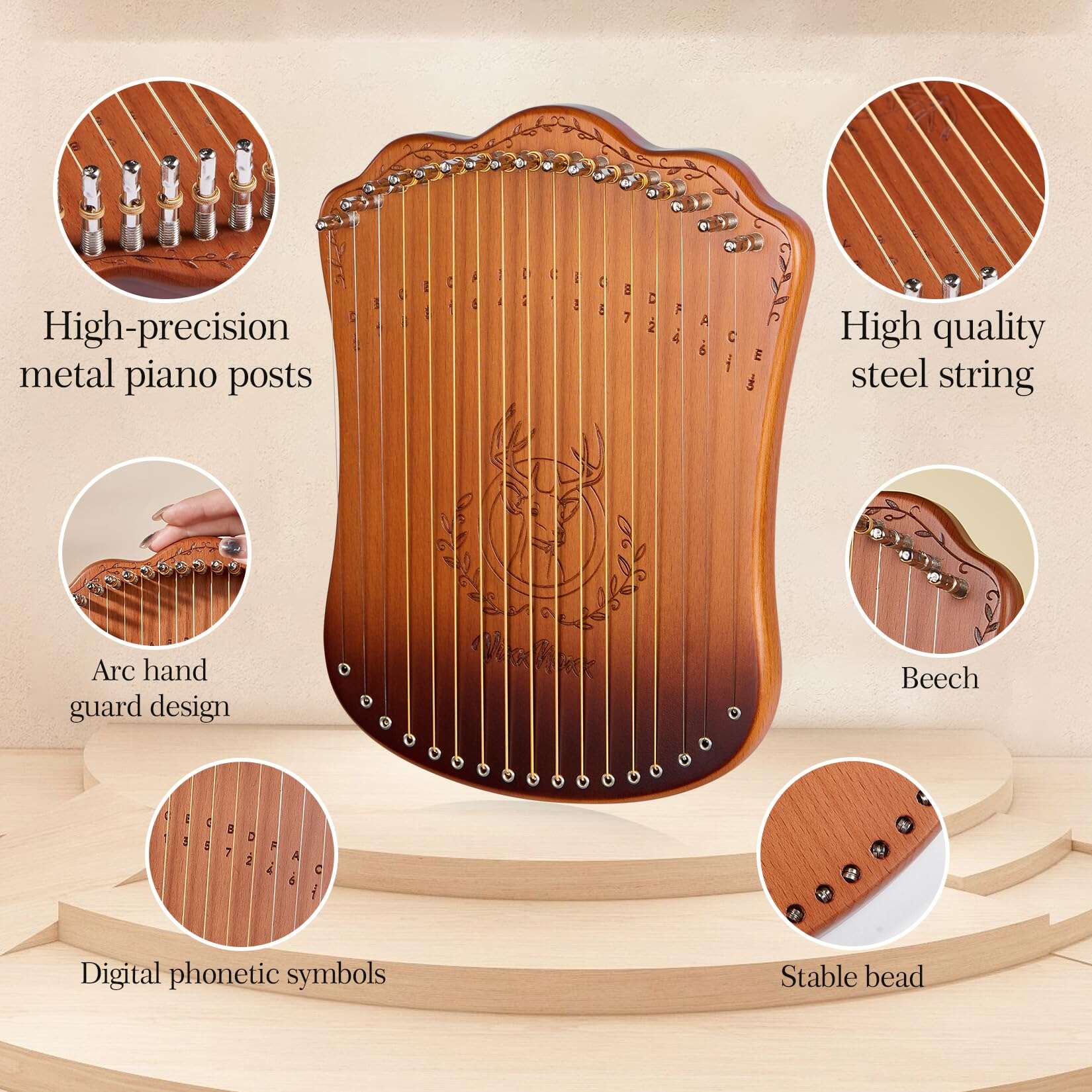 Arpa Lira VixxNoxx, Arpa Lira de 17 Cuerdas de Zelkova - Imagen 3