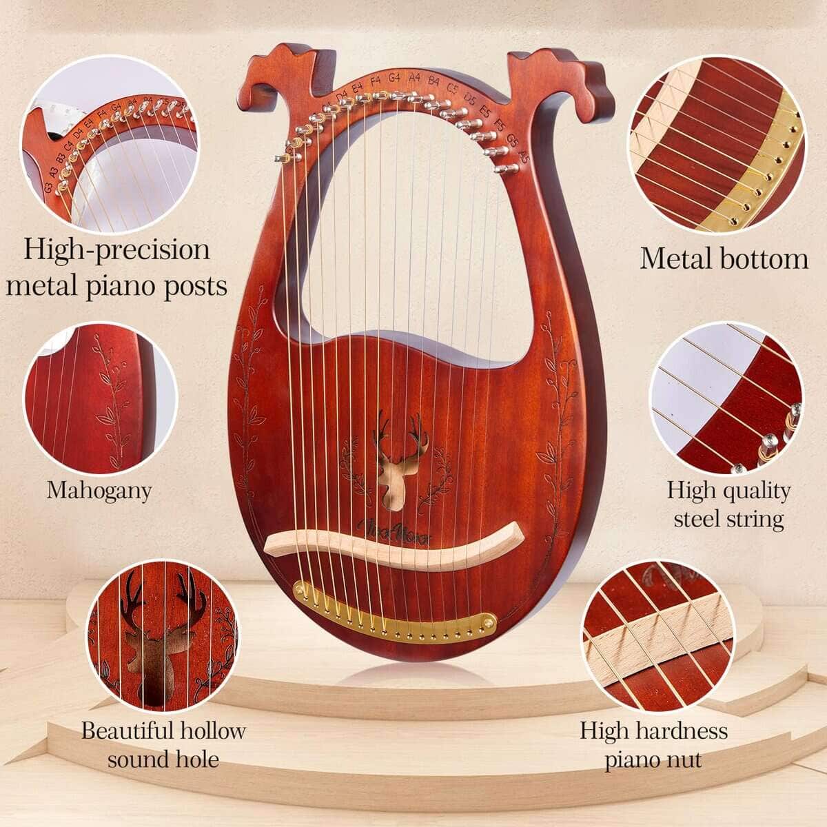 Arpa Lira VixxNoxx, Arpa de 16 Cuerdas de Caoba, Kit de - Imagen 3