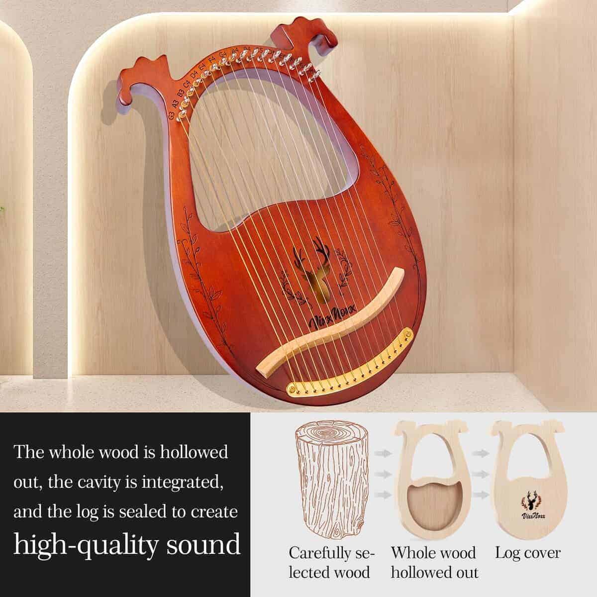Arpa Lira VixxNoxx, Arpa de 16 Cuerdas de Caoba, Kit de - Imagen 4