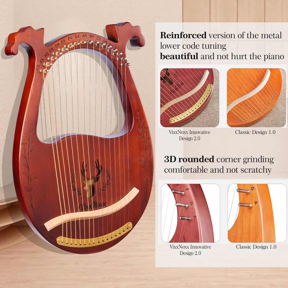 Arpa Lira VixxNoxx, Arpa de 16 Cuerdas de Caoba, Kit de - Imagen 5