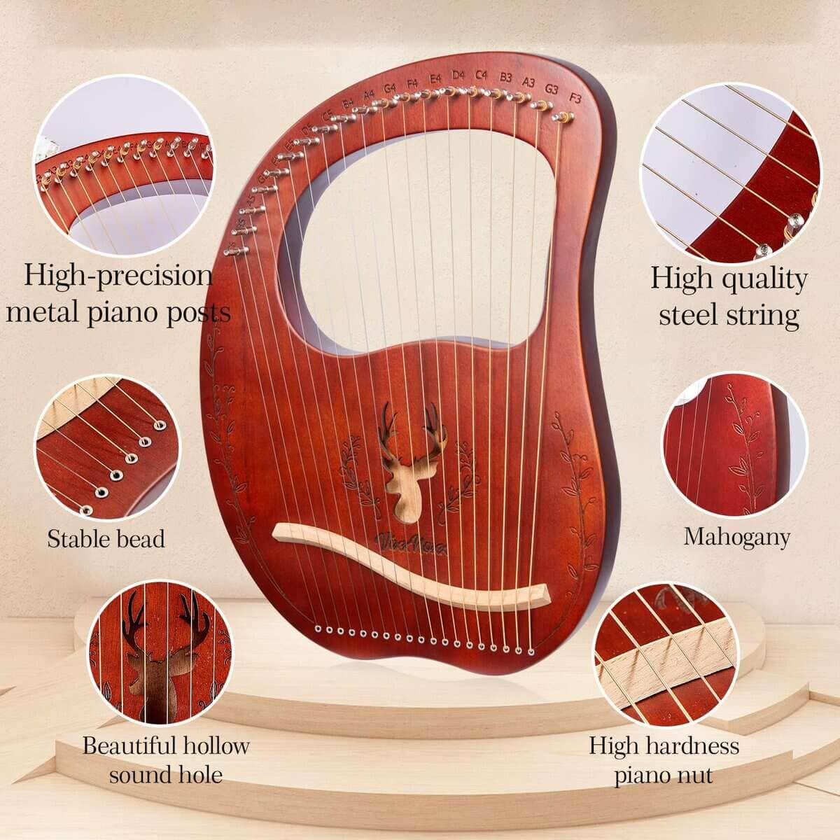 Arpa Lira VixxNoxx, 19 Cuerdas de Caoba, Kit de Arpa Lira, - Imagen 3