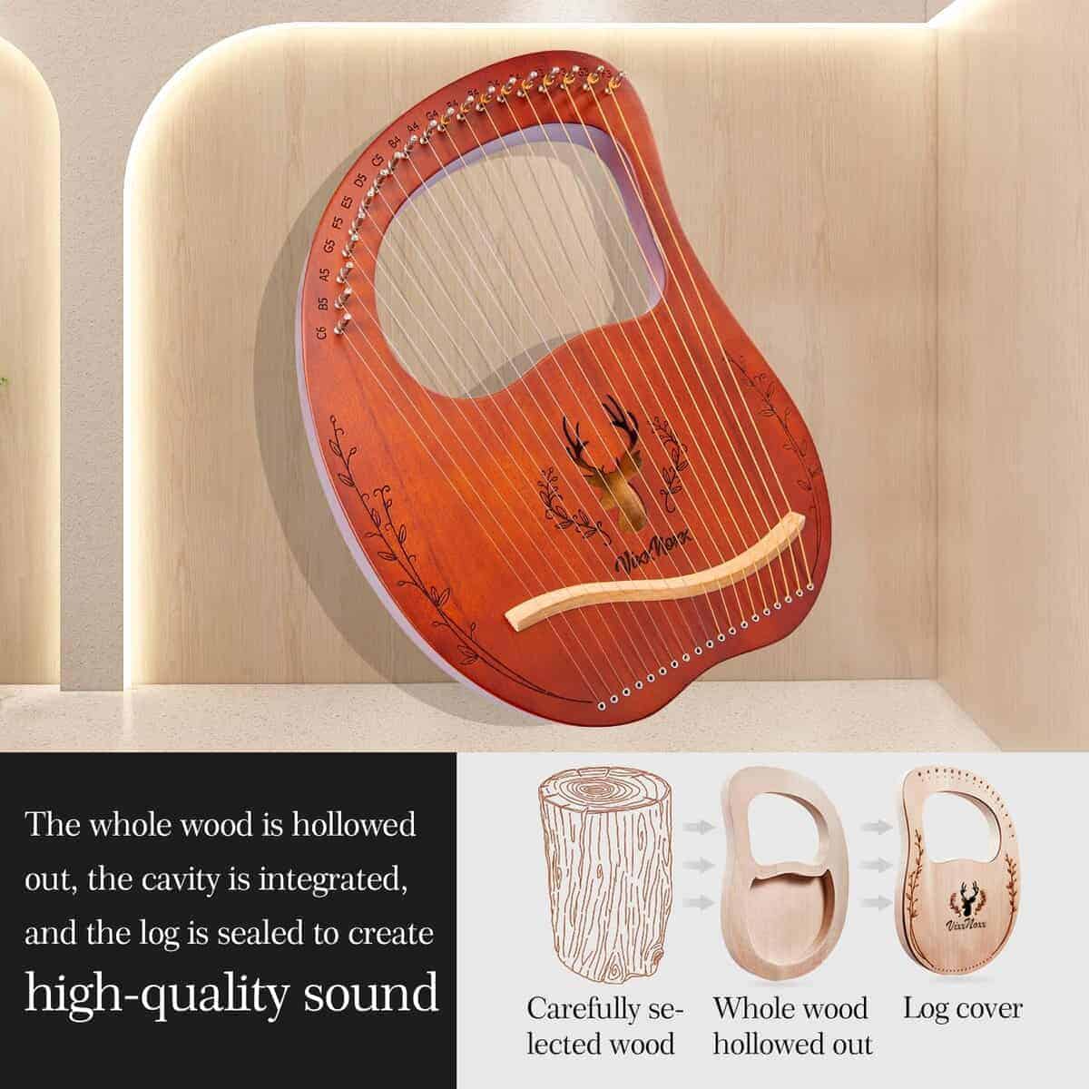 Arpa Lira VixxNoxx, 19 Cuerdas de Caoba, Kit de Arpa Lira, - Imagen 4