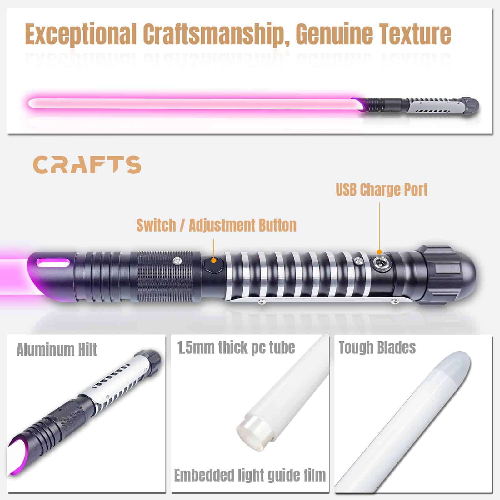 Sable de Luz Recargable RGB para Duelo con LED, Mango de - Imagen 3