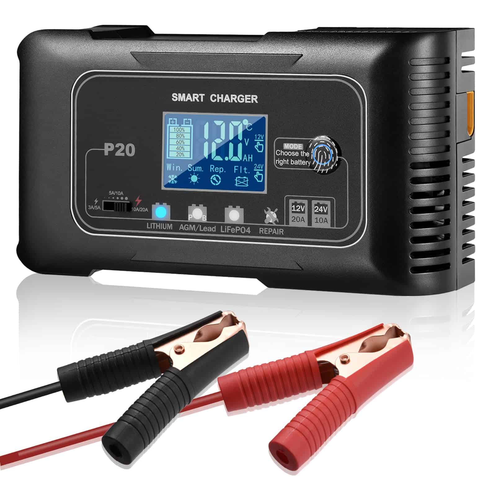 Cargador de batería de coche Lierhyt 20 Amp, 12V y 24V