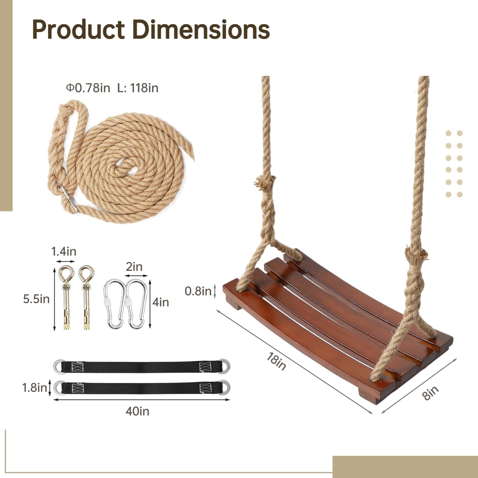 Columpio de árbol de madera, Capacidad de -Columpio curvado - Imagen 7