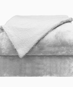 Manta Reversible de Franela y Sherpa -Gris