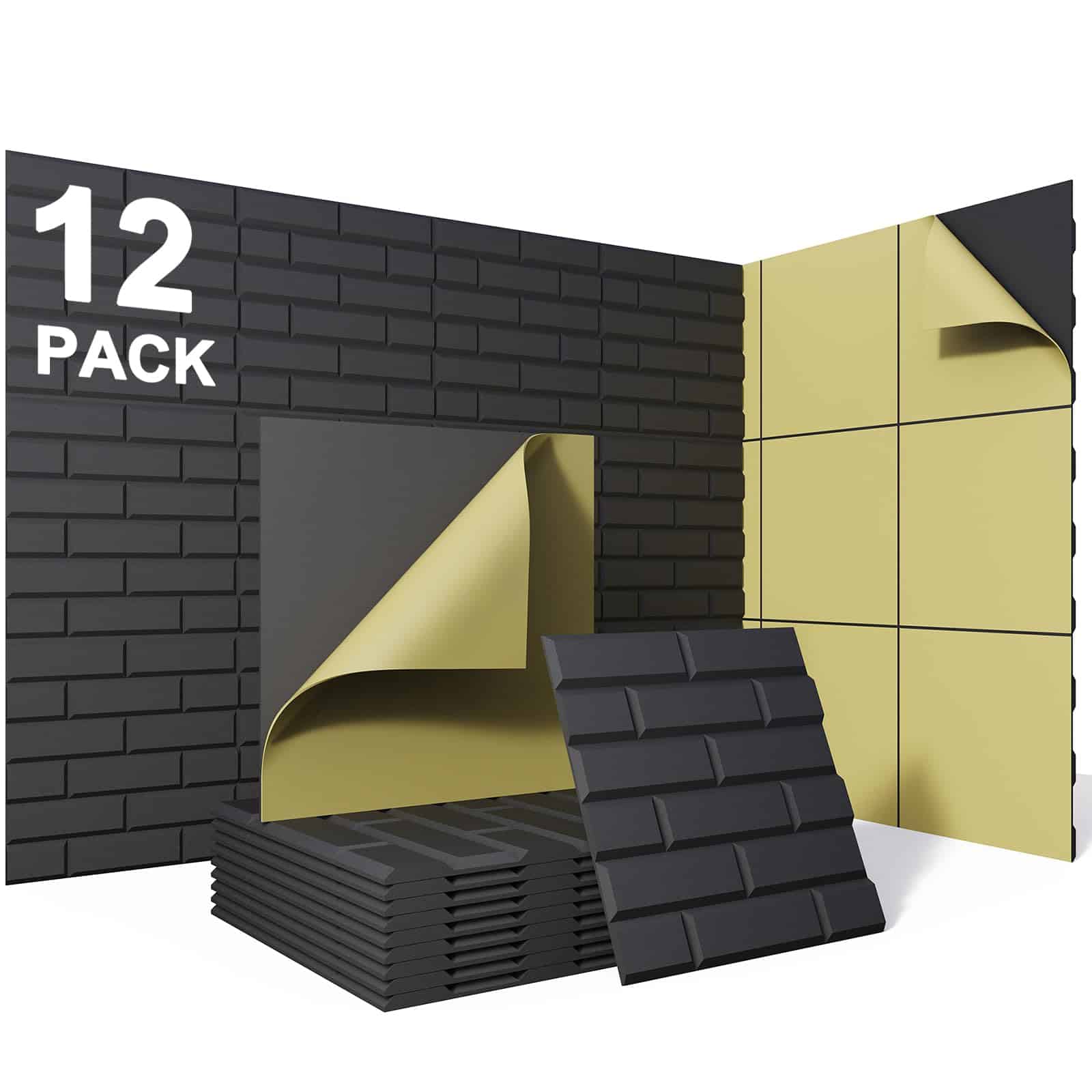 Paquete de 12 Paneles Acústicos Autoadhesivos, 12"X 12"X