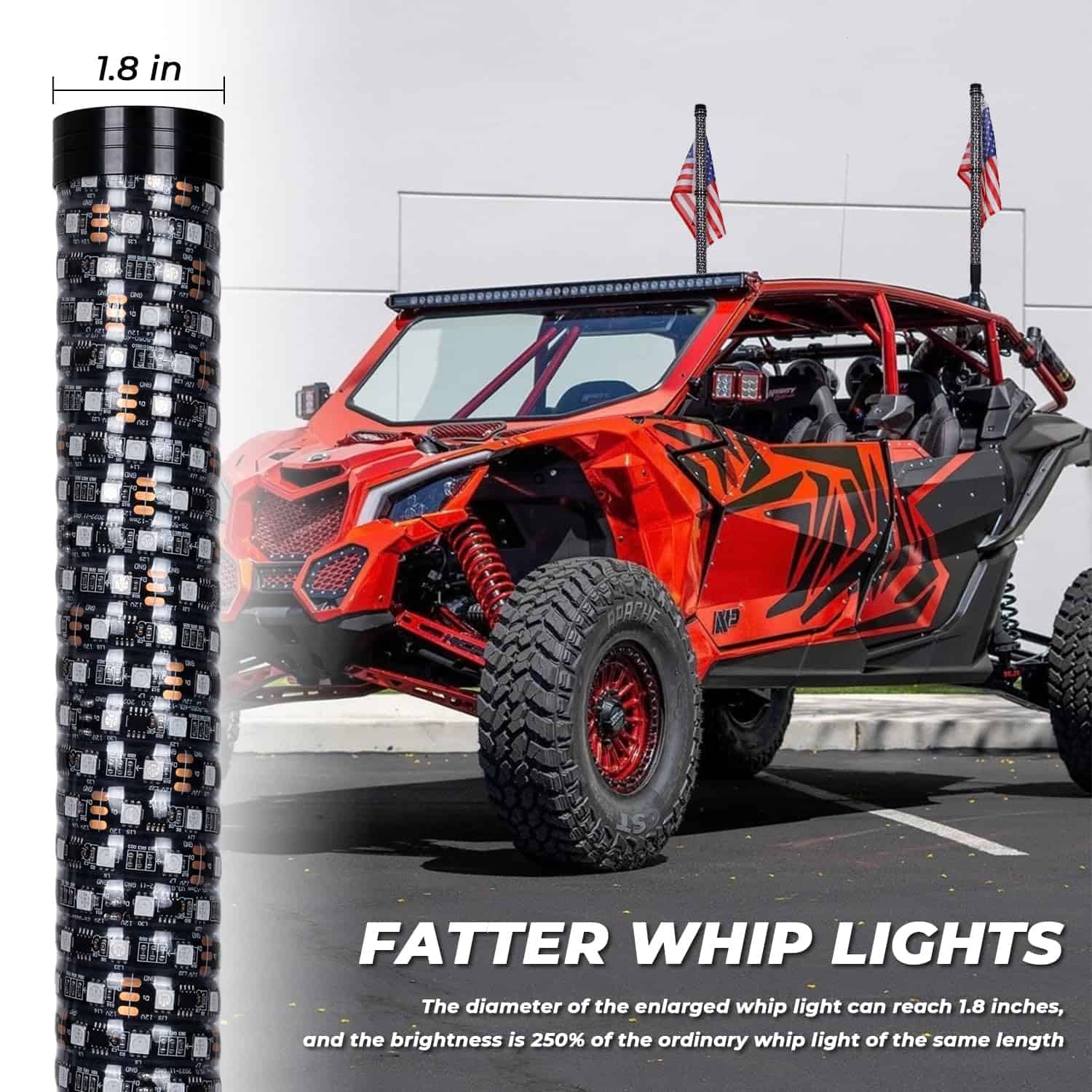 Omotor 2pcs 3FT Fat Whip Lights con Bluetooth y Control - Imagen 3