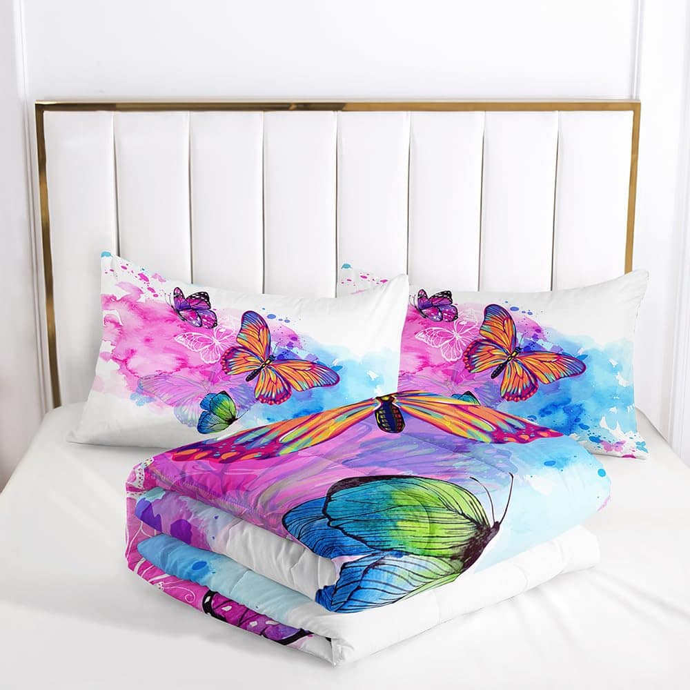 Juego de Comforter Suncloris Watercolor Flying Butterfly, - Imagen 4