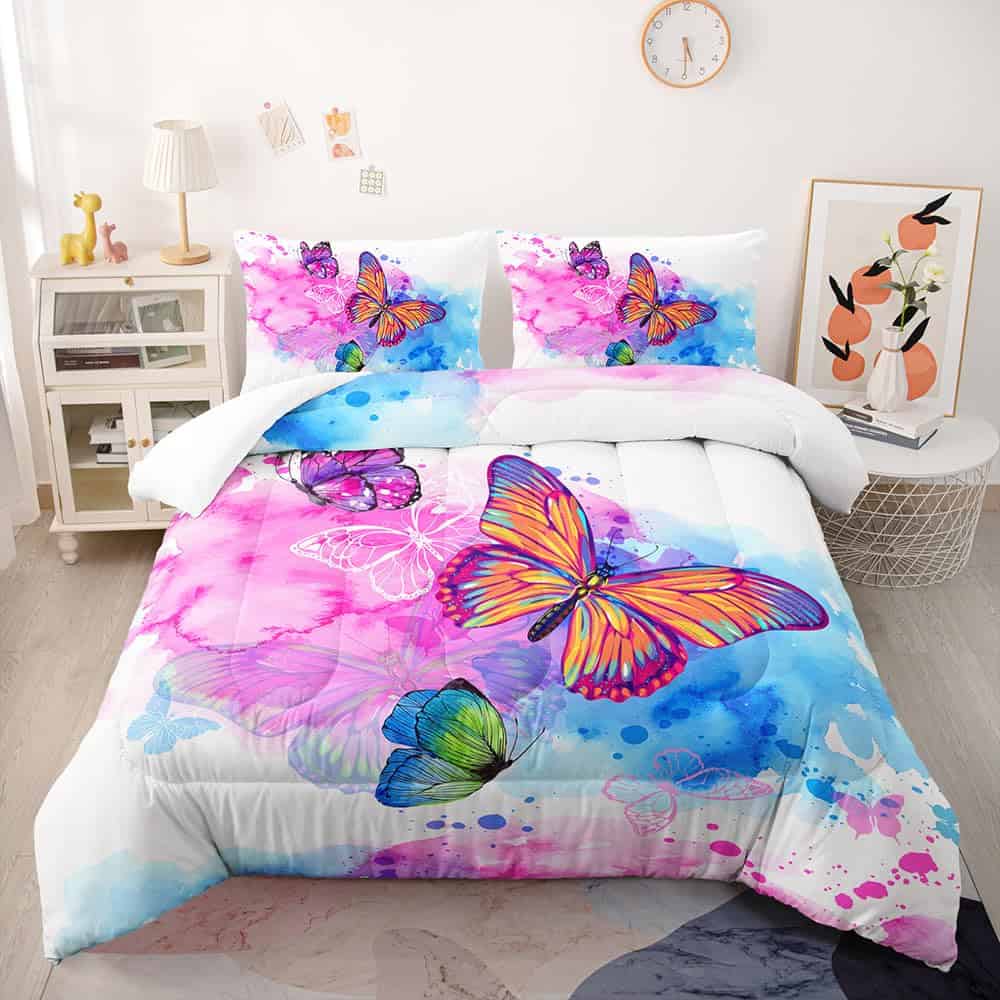 Juego de Comforter Suncloris Watercolor Flying Butterfly,