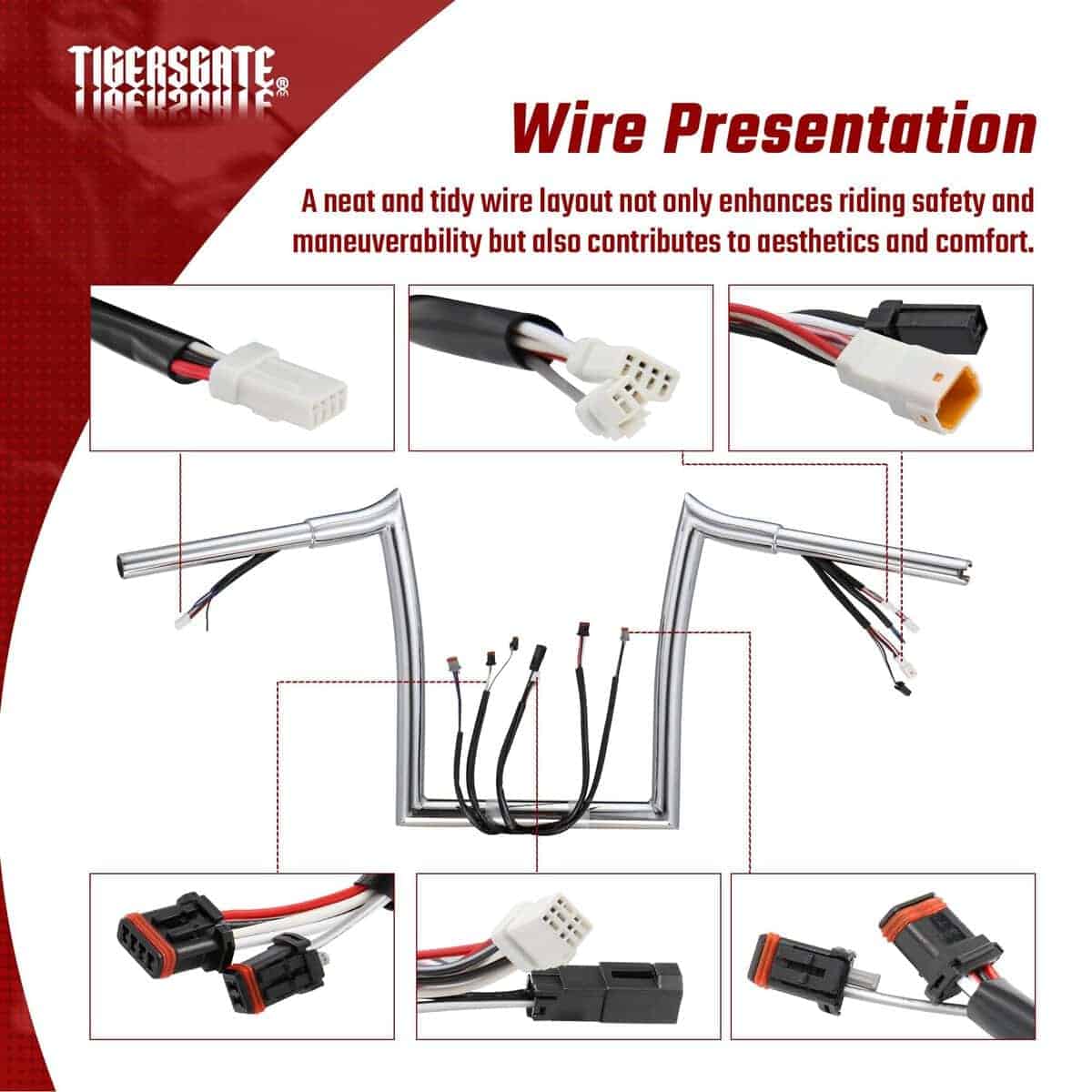 TIGERSGATE PRE-CABLEADO 12" Ape Hangers de 1 1/4" Fat - Imagen 4