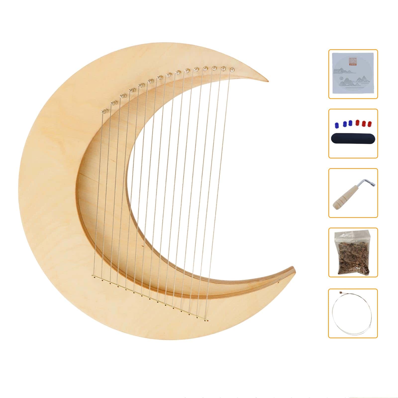 Lira de Arpa ExGizmo, 15 Cuerdas de Metal, Diseño de Luna - Imagen 9