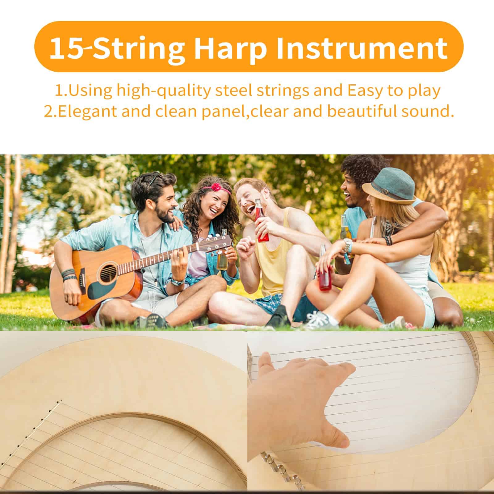 Lira de Arpa ExGizmo, 15 Cuerdas de Metal, Diseño de Luna - Imagen 5