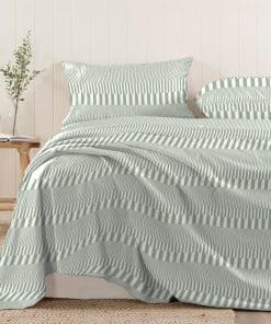 Sábana Plana 100% Algodón Puro Full Verde Rayas Cascada (1