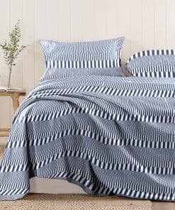 Sábana Plana de 100% Algodón Puro Pizuna Full Navy Cascade