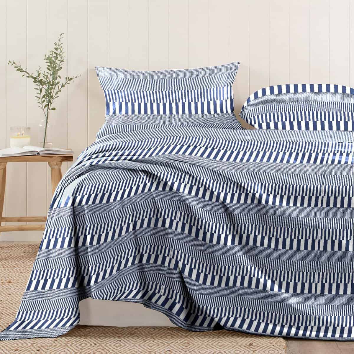 Sábana Plana de 100% Algodón Puro Pizuna Full Navy Cascade