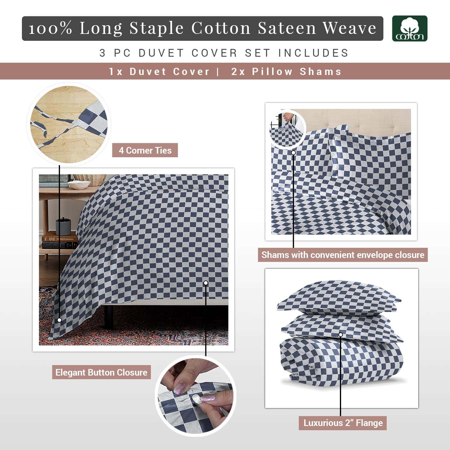 Juego de Funda de Edredón Pizuna Pure 100% Algodón para - Imagen 4