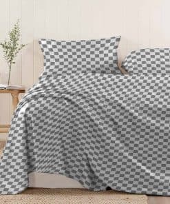 Sabana Plana 100% Algodón Puro Twin XL Gris Cuadros
