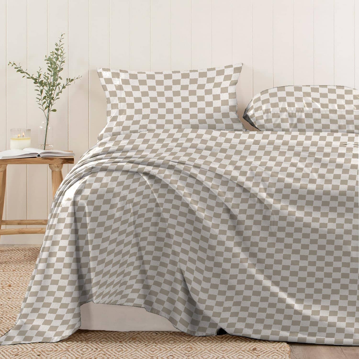 Sábana Plana de Algodón Puro 100% Pizuna Size Queen Taupe