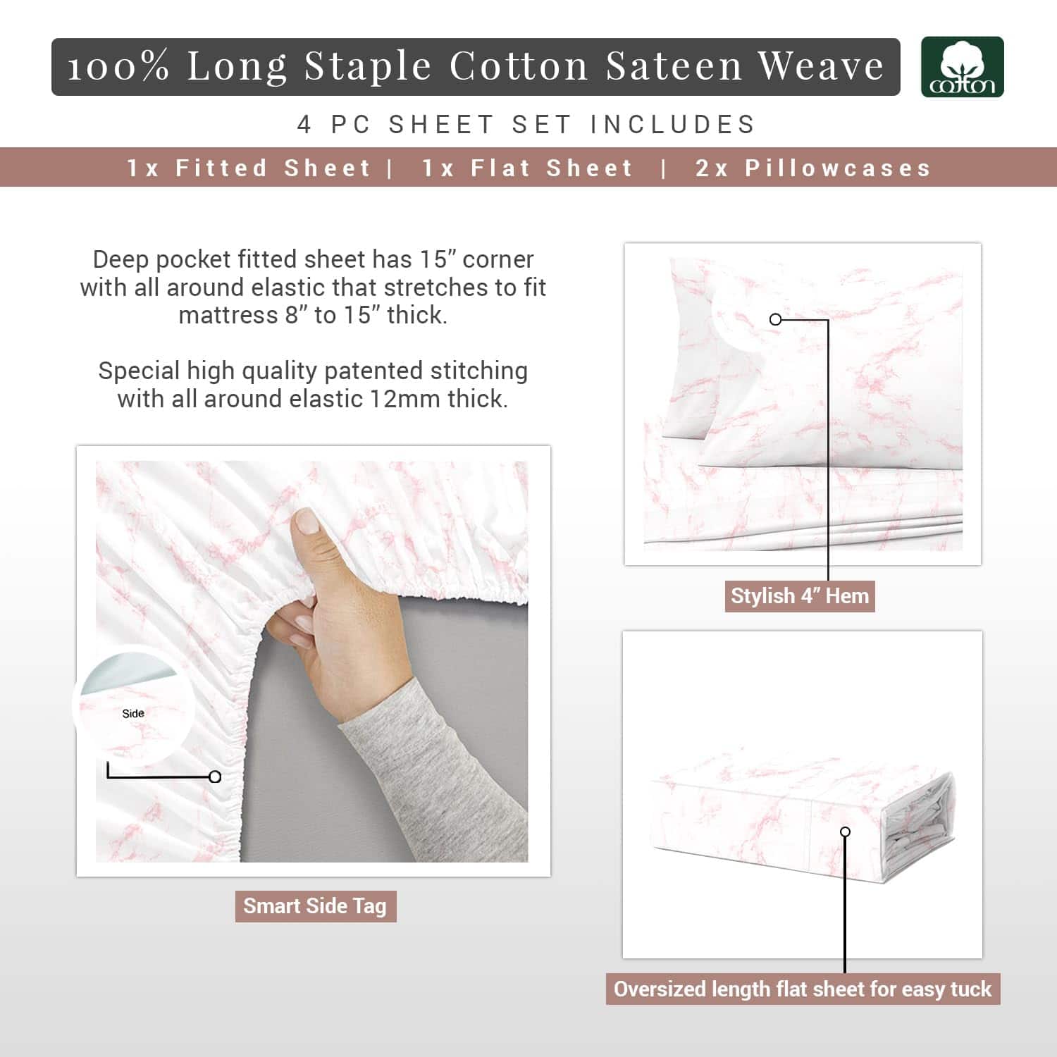 Juego de sábanas de algodón 100% Puro tamaño Queen, lujosas - Imagen 4