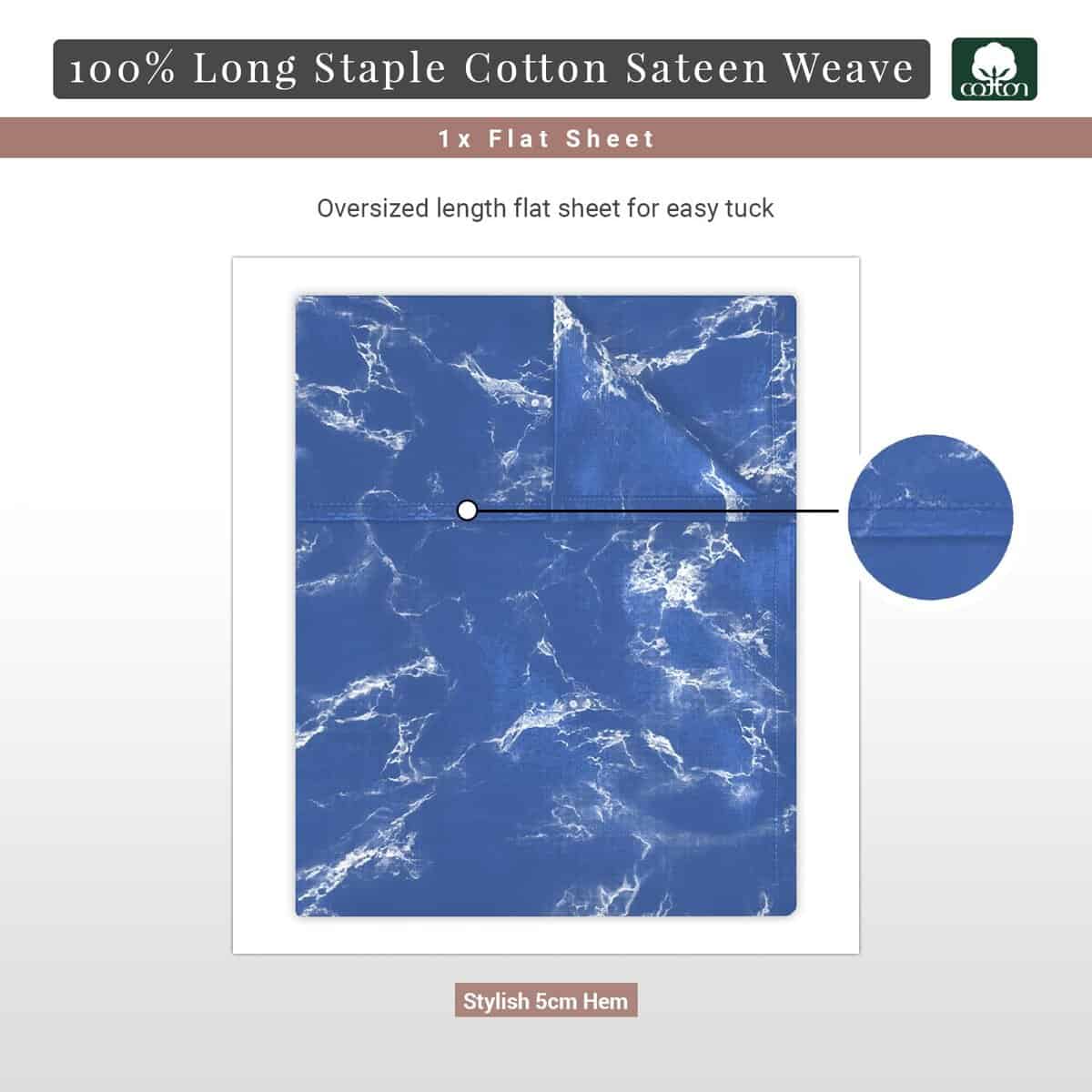 Sábana Plana de Algodón Puro 100% para Cama Queen en Azul - Imagen 4