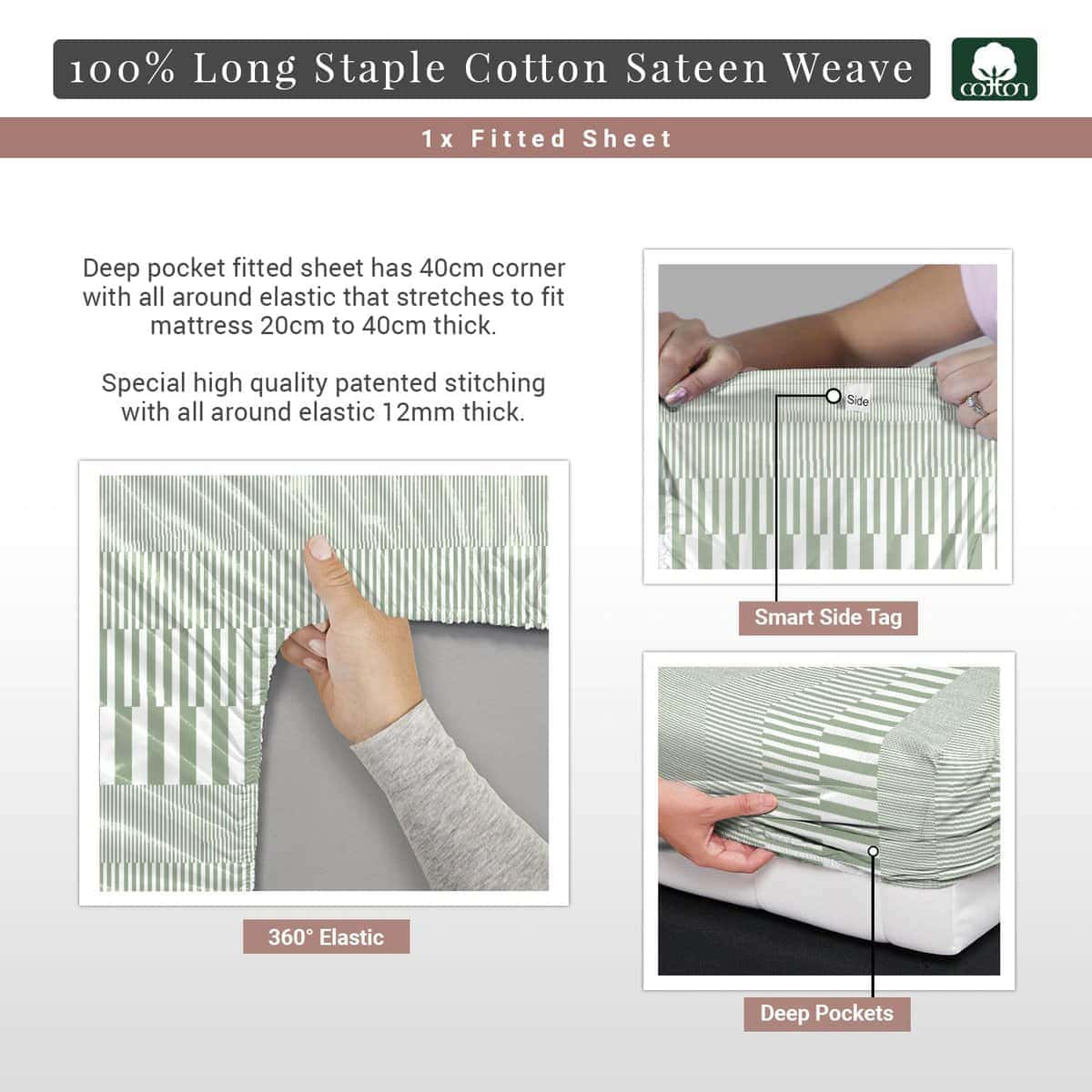 Sábana Ajustable Pizuna Pure 100% Algodón Full, lujosa - Imagen 4