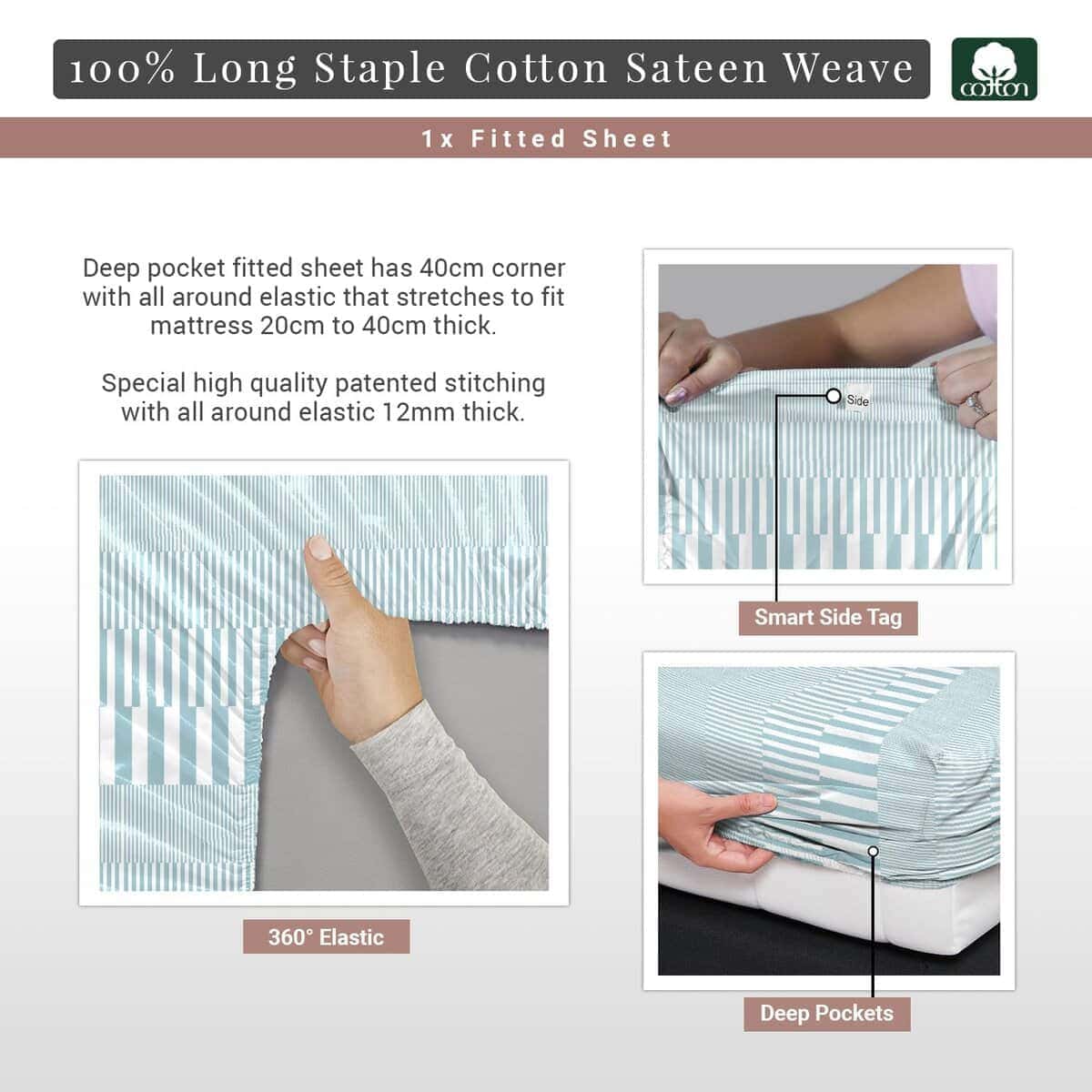 Sábana Ajustable Pizuna Pure 100% Algodón Queen, lujosa - Imagen 4