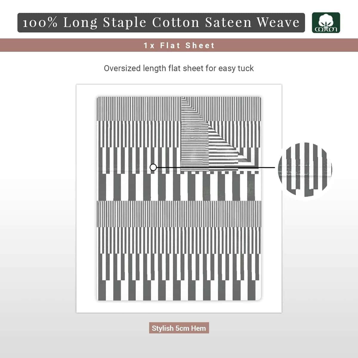 Sábana Plana 100% Algodón Puro King Gris con Rayas en - Imagen 4