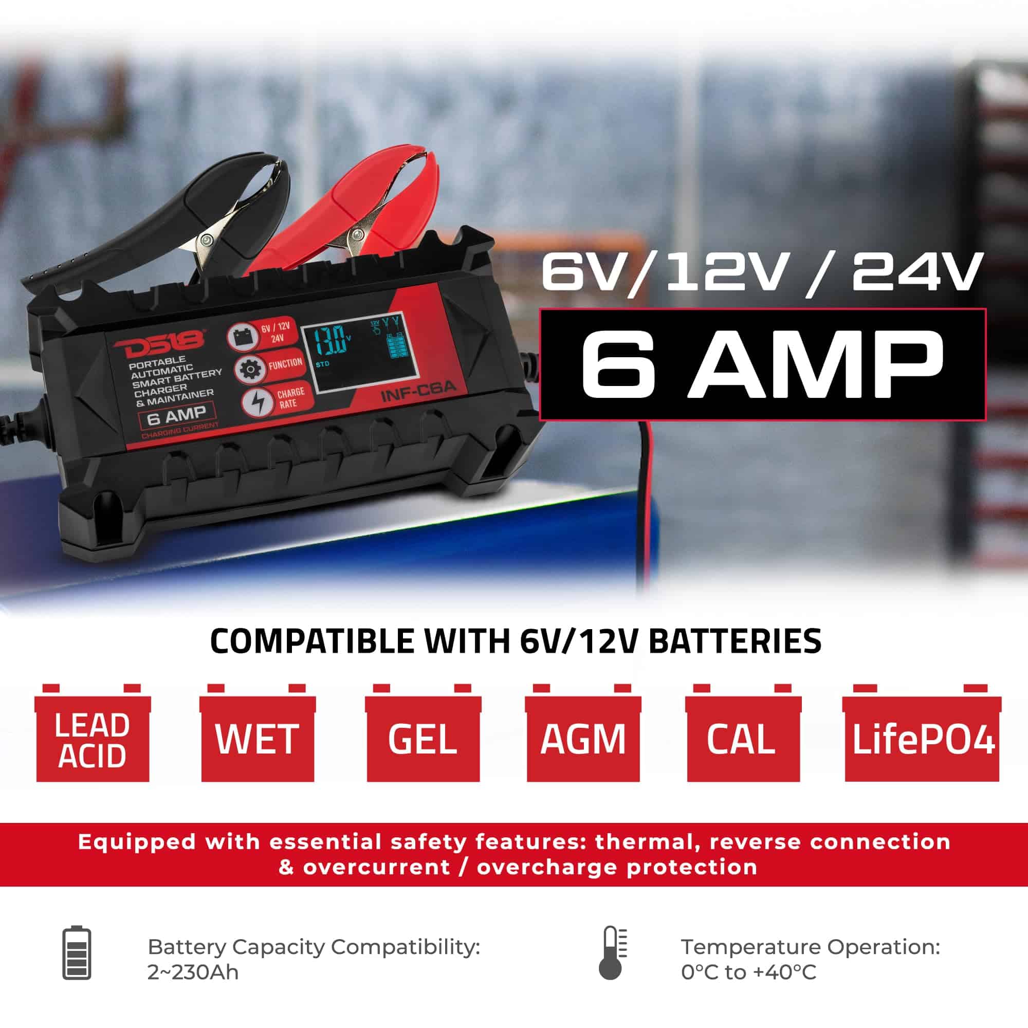 Cargador de Batería para Automóvil DS18 INF-C6A 6V/12V, - Imagen 4