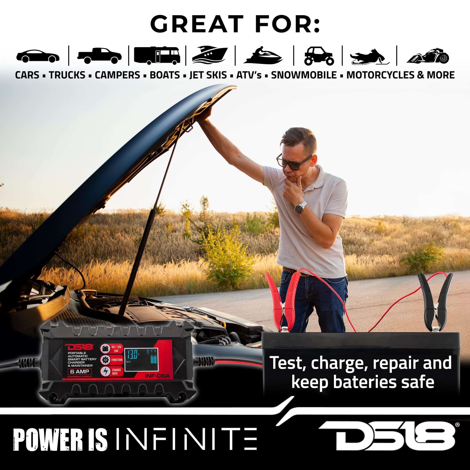Cargador de Batería para Automóvil DS18 INF-C6A 6V/12V, - Imagen 5