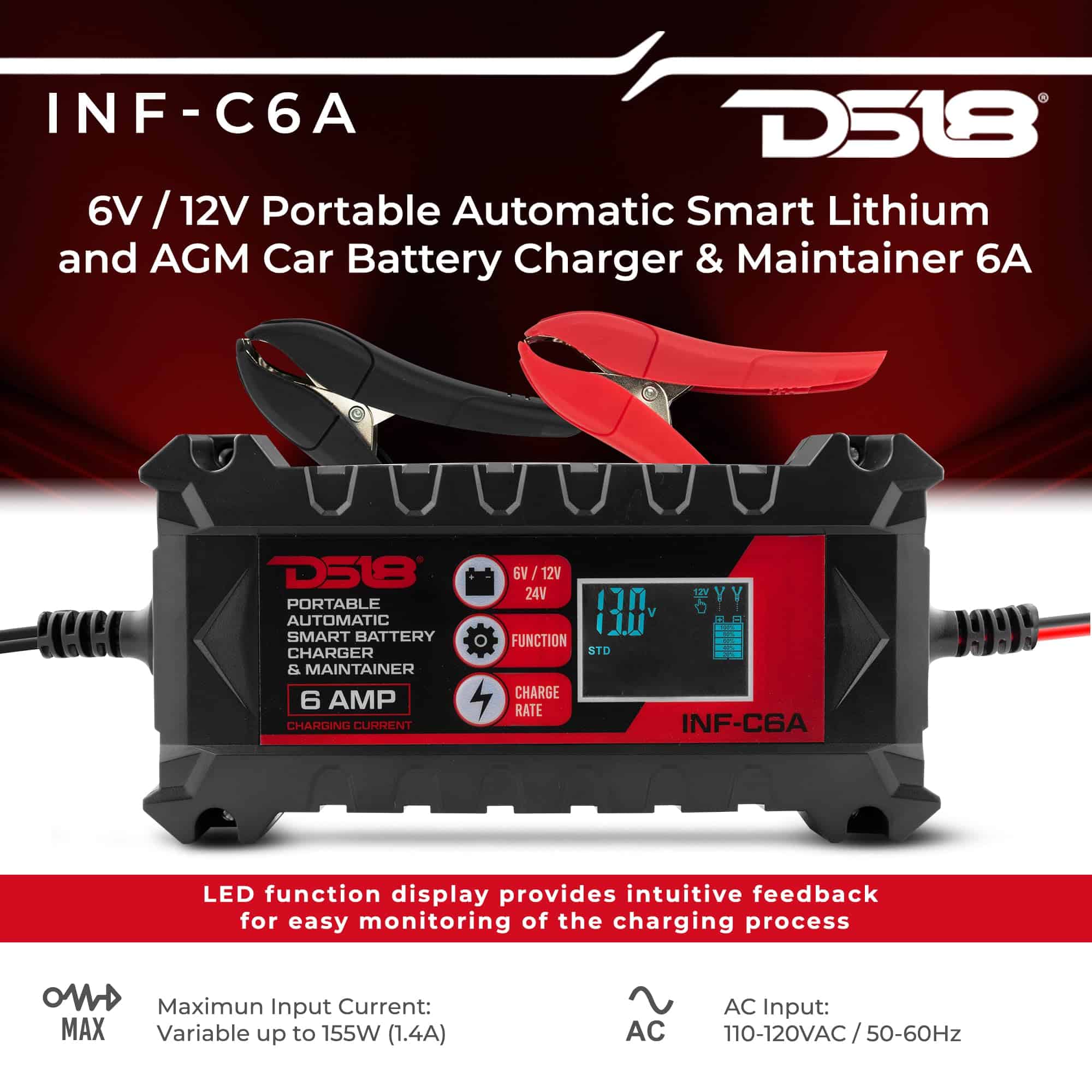 Cargador de Batería para Automóvil DS18 INF-C6A 6V/12V, - Imagen 3