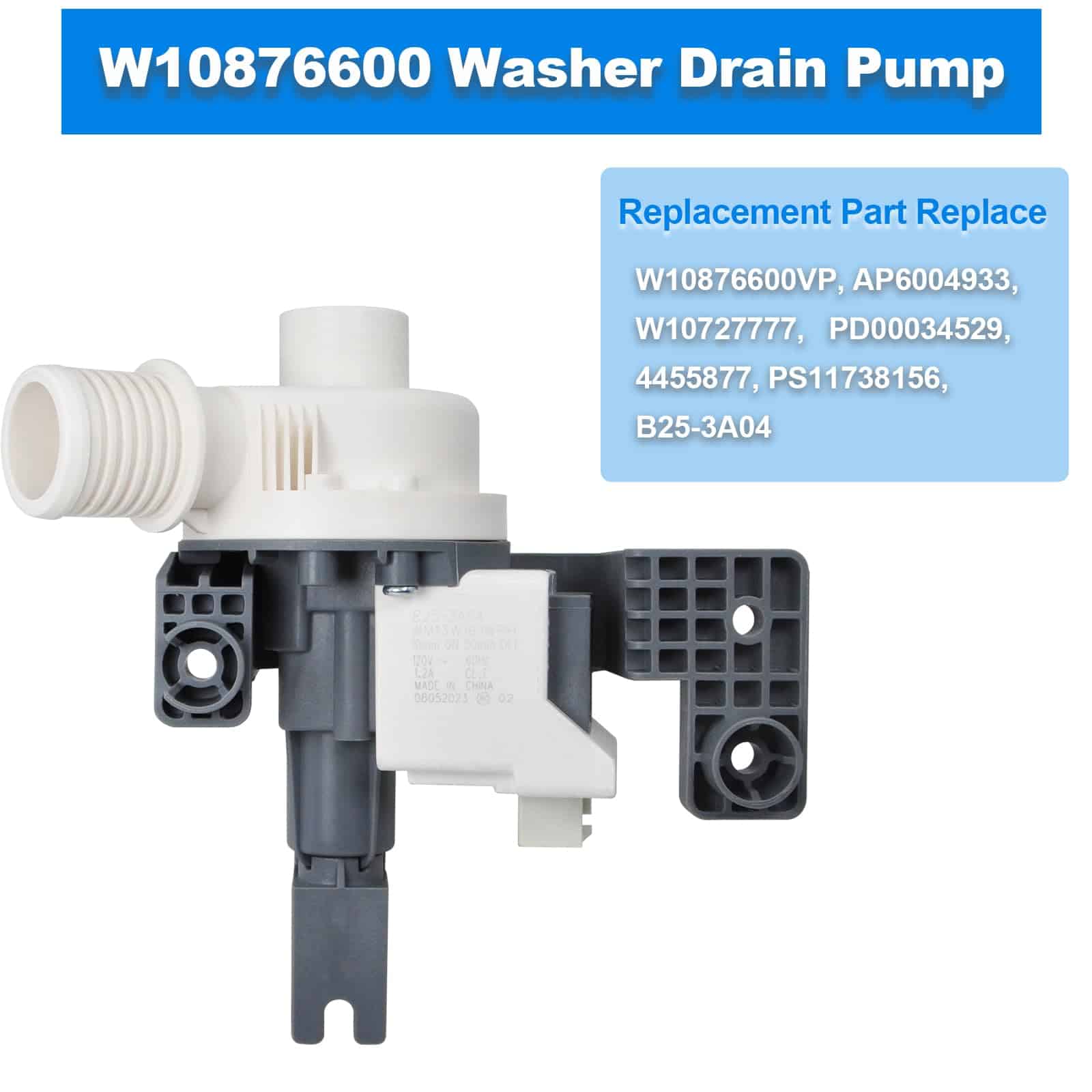 Repuesto de Bomba de Desagüe para Lavadora W10876600 - Imagen 3