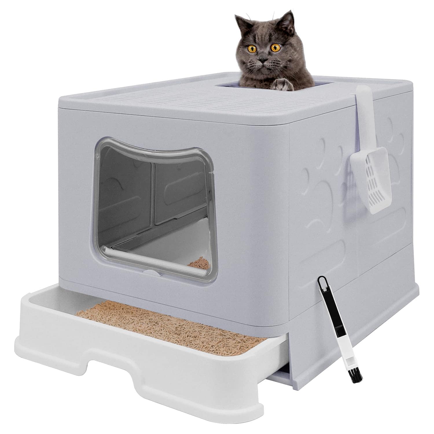 Caja de arena para gatos plegable con tapa, Jumbo cerrada
