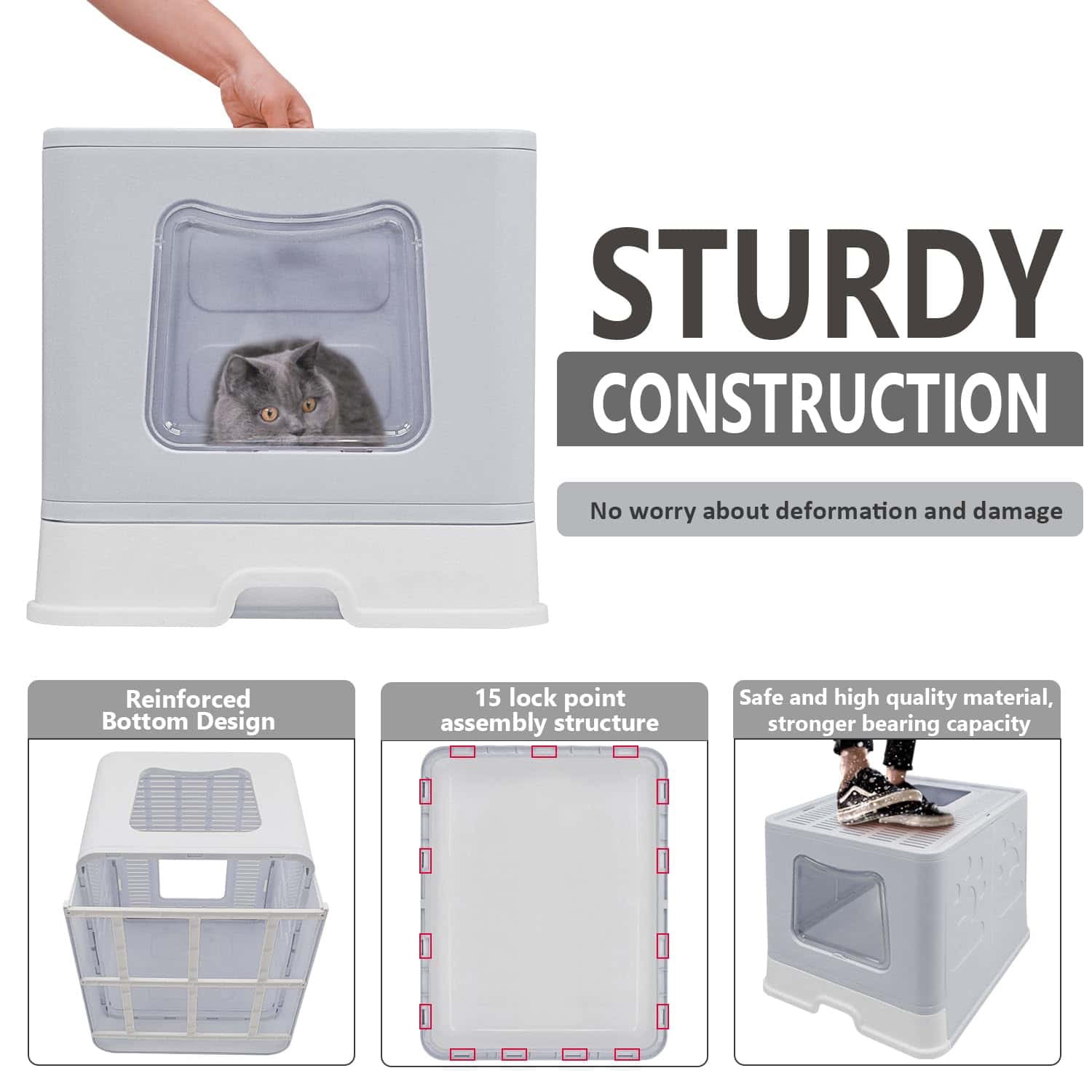 Caja de arena para gatos plegable con tapa, Jumbo cerrada - Imagen 7