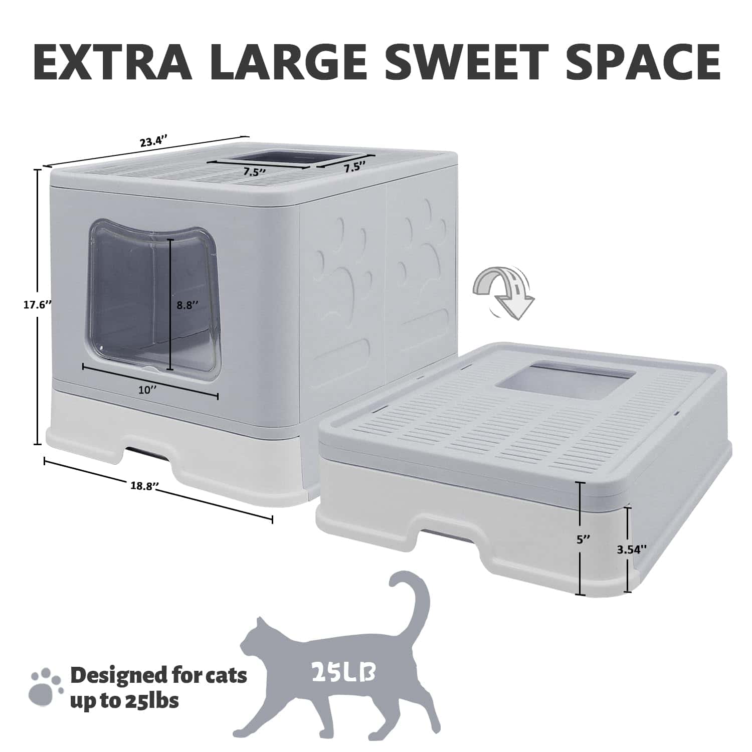 Caja de arena para gatos plegable con tapa, Jumbo cerrada - Imagen 3