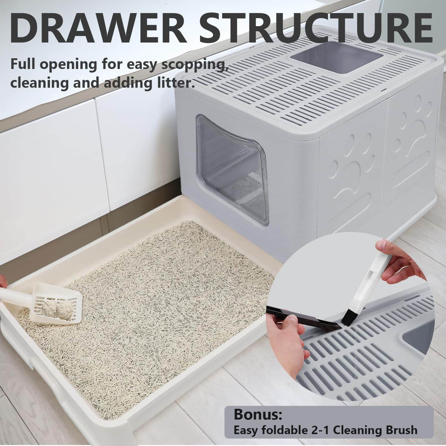 Caja de arena para gatos plegable con tapa, Jumbo cerrada - Imagen 6