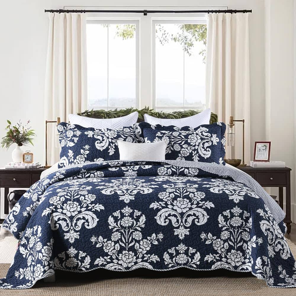 Juego de edredón Queen Size 100% algodón Navy Blue - Juego