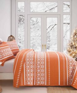 Juego de Colcha Boho Queen Size 100% Algodón Naranja Juego