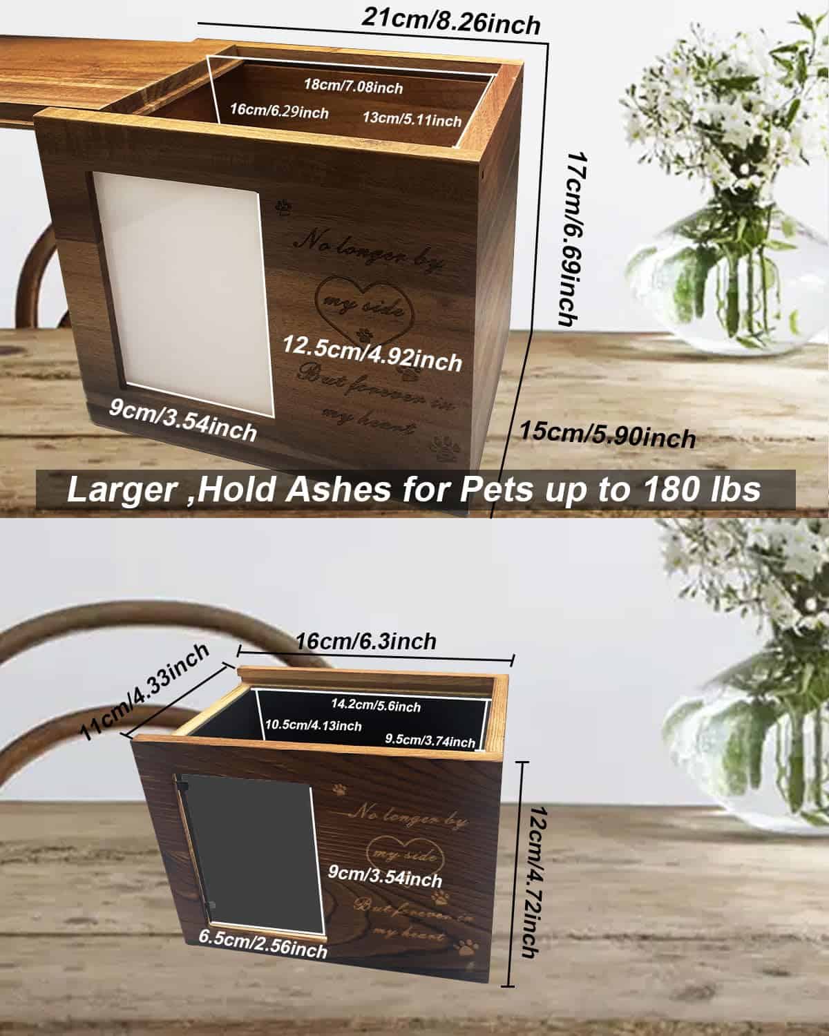 ABLEELBA Urna de Mascotas de Madera de Acacia Acabado - Imagen 3