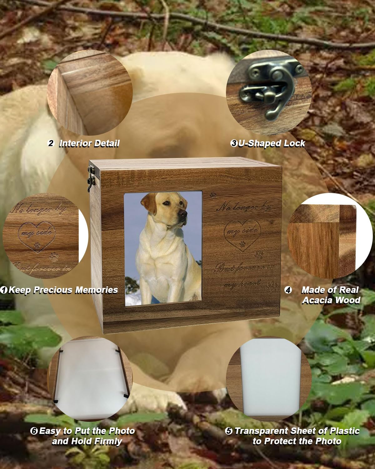 ABLEELBA Urna de Mascotas de Madera de Acacia Acabado - Imagen 5