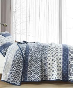 Juego de edredón floral BCOTTOND Queen 100% algodón azul