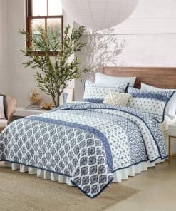 Juego de Colcha Floral King Size 100% Algodón Azul para