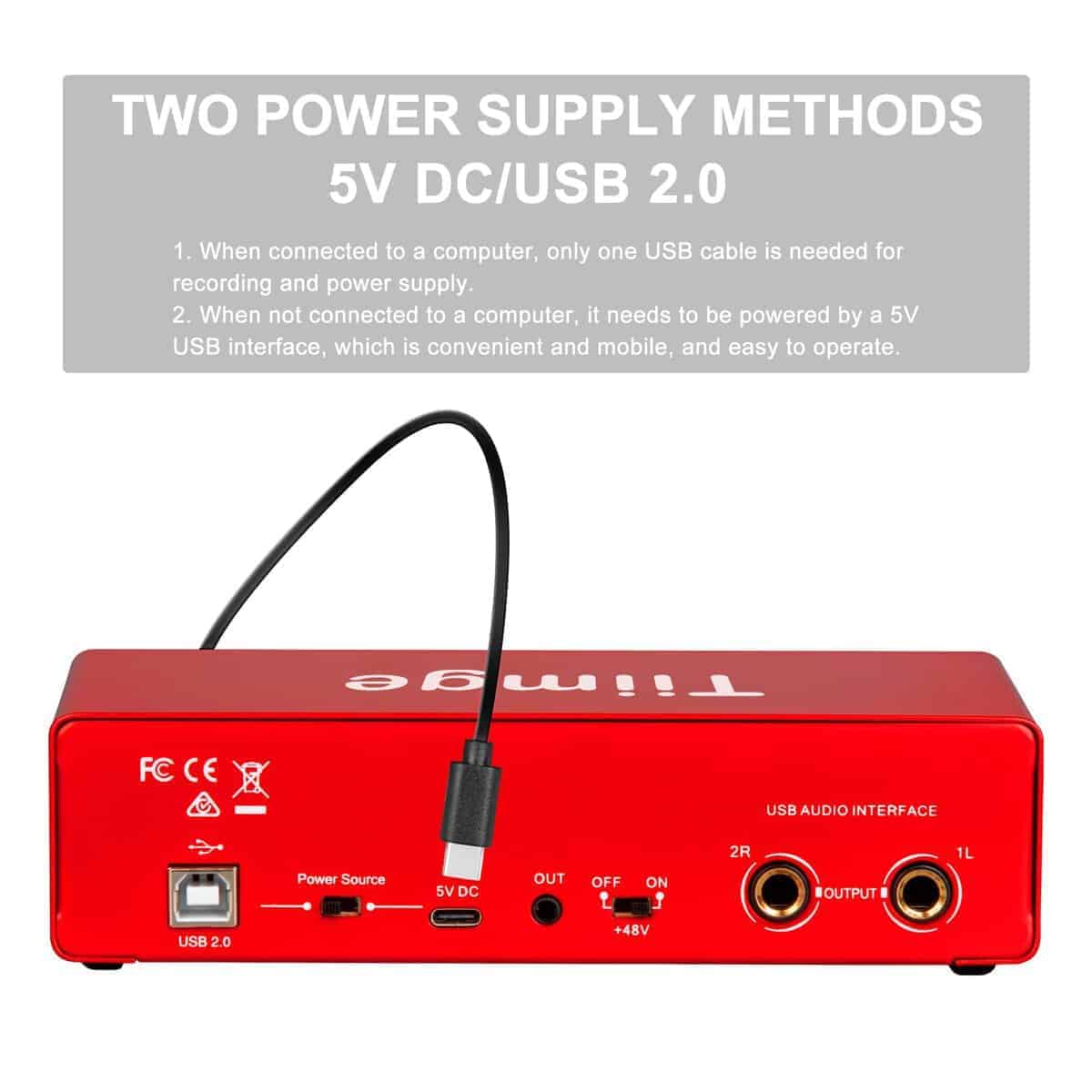 Interfaz de Audio USB Tiimge 2x2 para PC, con Phantom Power - Imagen 8