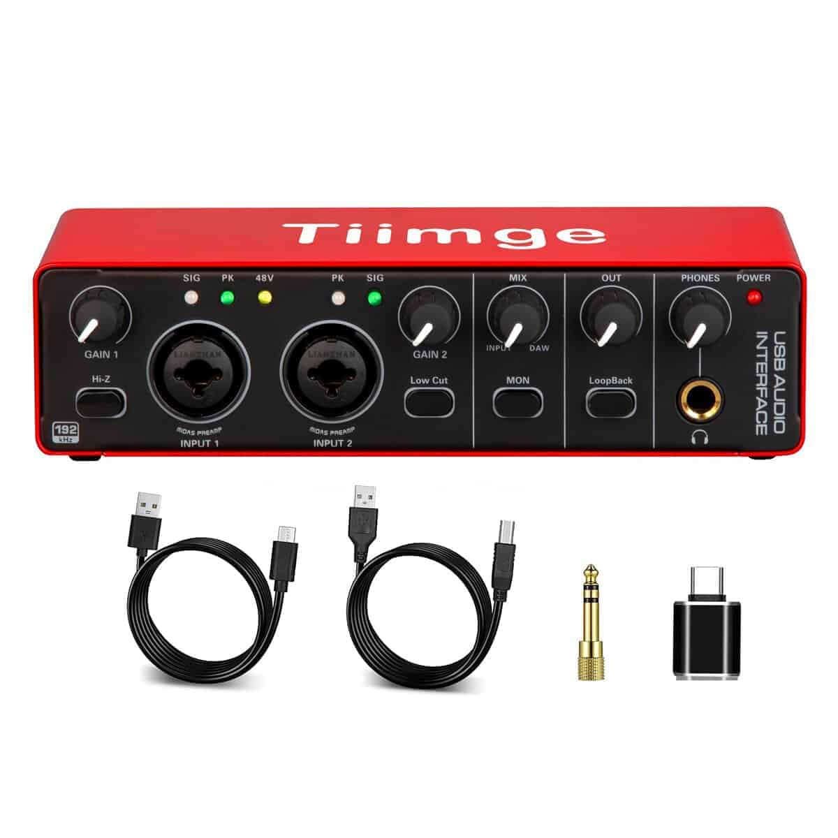 Interfaz de Audio USB Tiimge 2x2 para PC, con Phantom Power