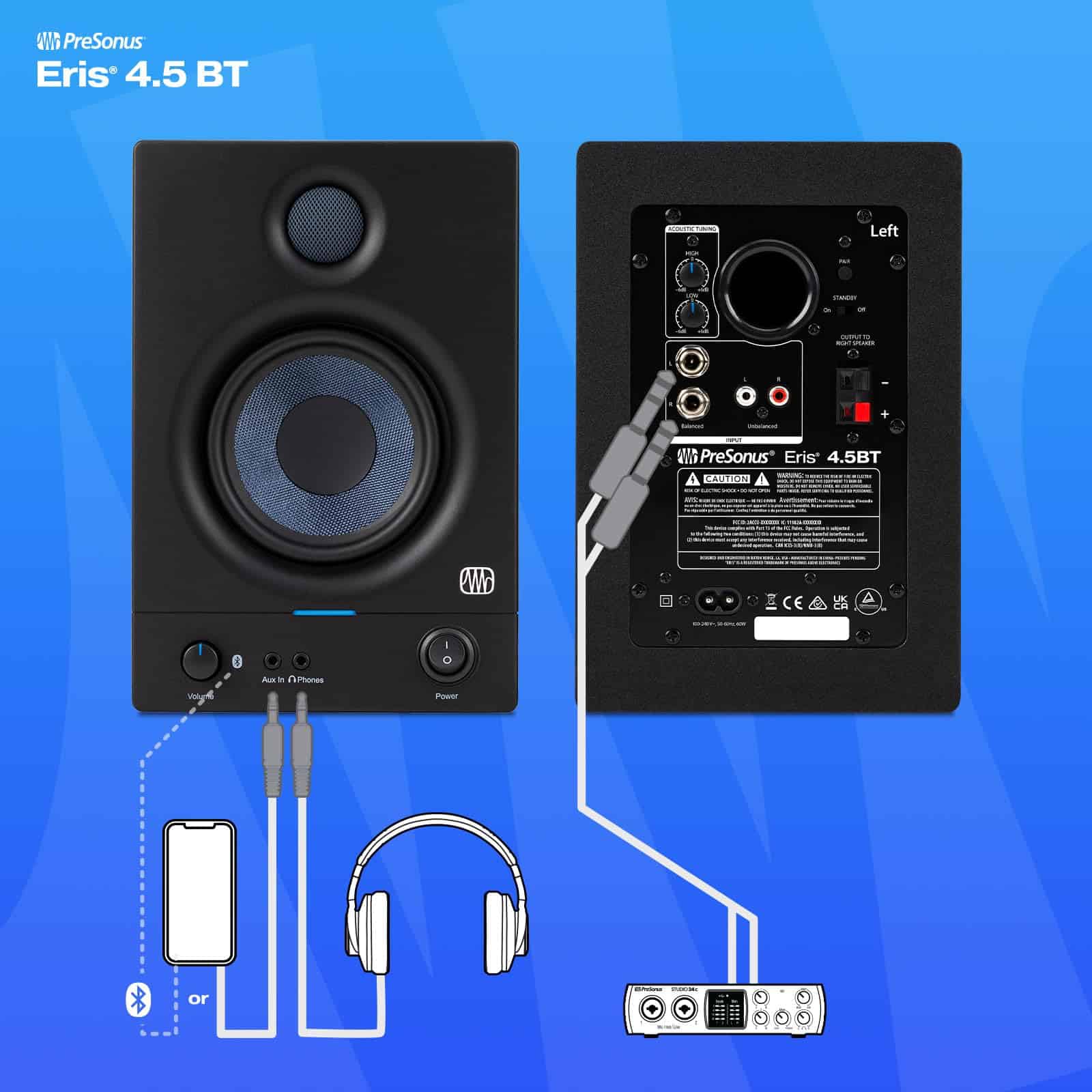 Monitores de Estudio PreSonus Eris 4.5BT con Bluetooth, Par - Imagen 7