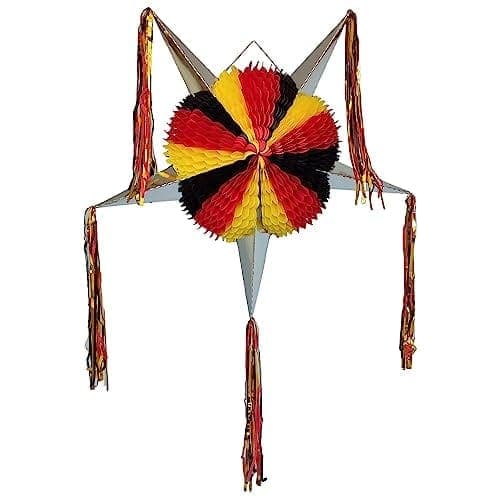 Piñata grande con forma de estrella de 5 puntas negra, roja