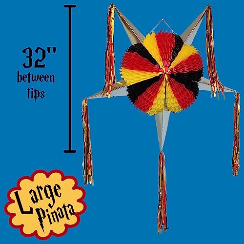 Piñata grande con forma de estrella de 5 puntas negra, roja - Imagen 3