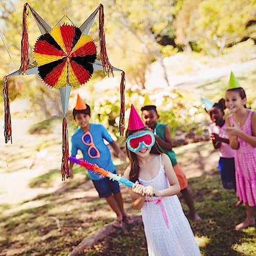 Piñata grande con forma de estrella de 5 puntas negra, roja - Imagen 4