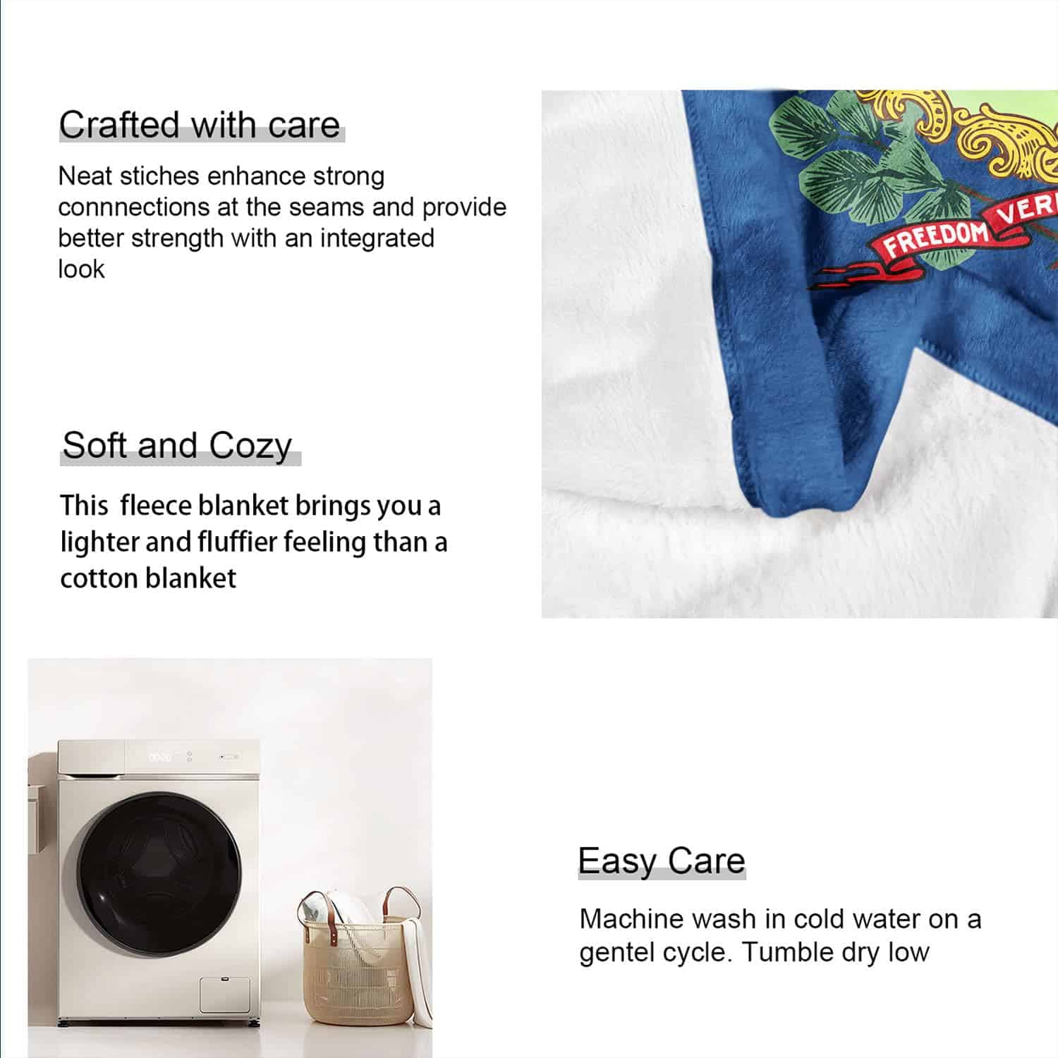 Manta de Felpa de la Bandera de Vermont, Estados Unidos, - Imagen 8